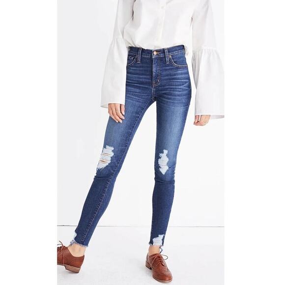 Madewell Denim - $135 Madewell Dark Wash 9" High Rise Skinny Jeans Destructed Edition